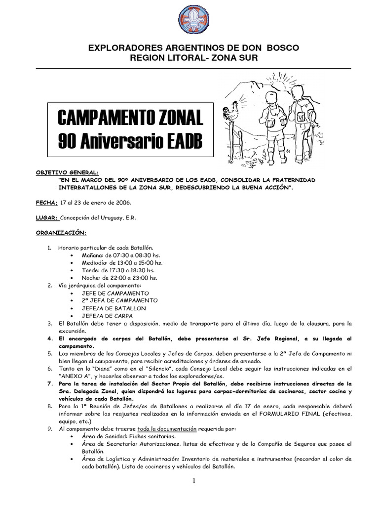 Campamento Zonal EADB: Guía y Horarios | PDF