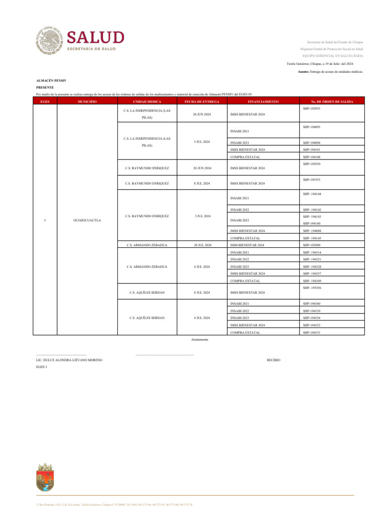 Control de Entregas de Acuses Eges 3 19 de Julio 2024 PDF Agencias gubernamentales