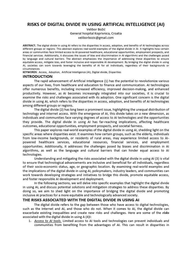 Digital Divide Risks in AI Access | PDF | Artificial Intelligence ...
