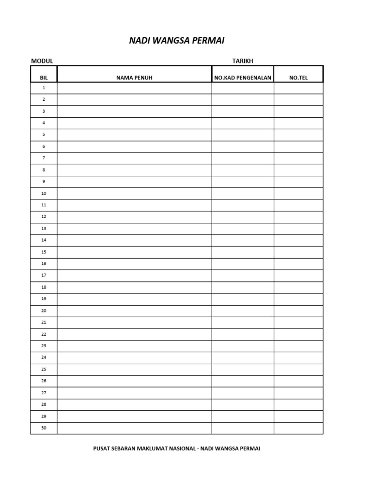 Attandence class list pdf