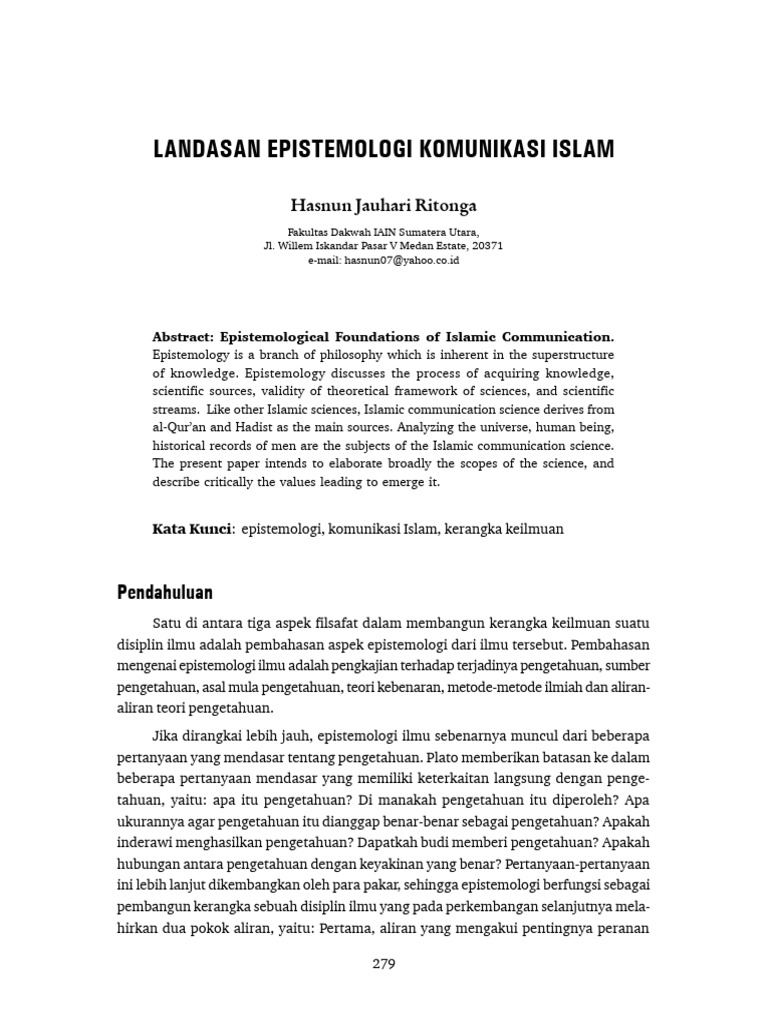 ID Landasan Epistemologi Komunikasi Islam PDF Filsafat