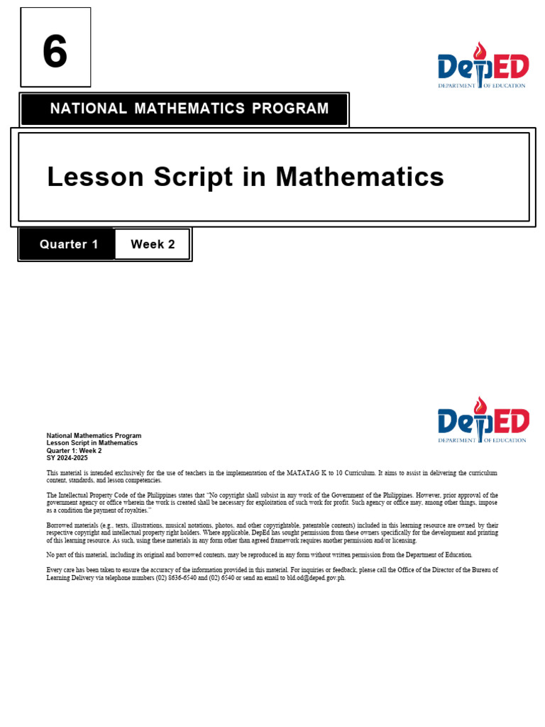 Lesson Script in Mathematics | PDF | Numbers | Copyright