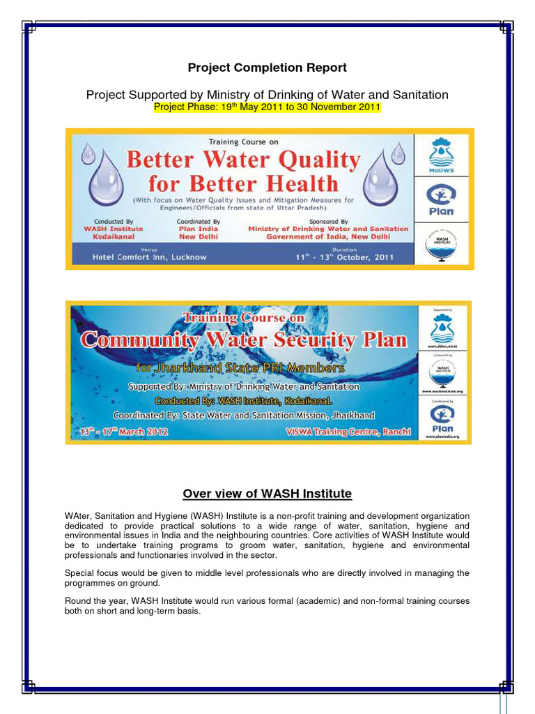 WASH Institute Project Report 2011 | PDF | Wash | Drinking Water