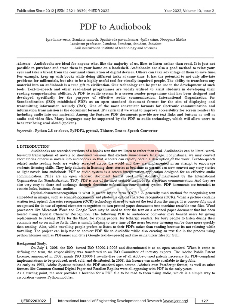 IJEDR2202022 | PDF | Optical Character Recognition | Speech Synthesis