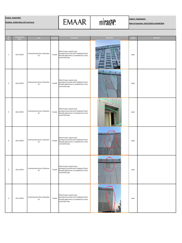 Dubai Mall ACP Facade Snag Report | PDF | Building | Materials
