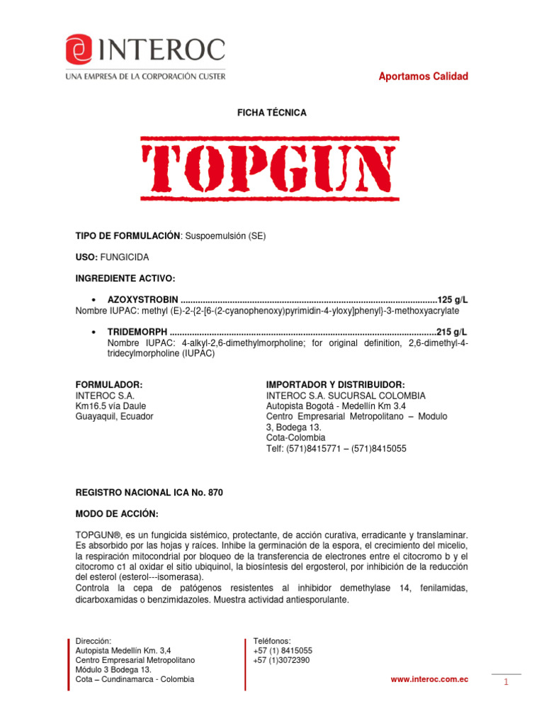 Ficha Técnica del Fungicida Topgun | PDF