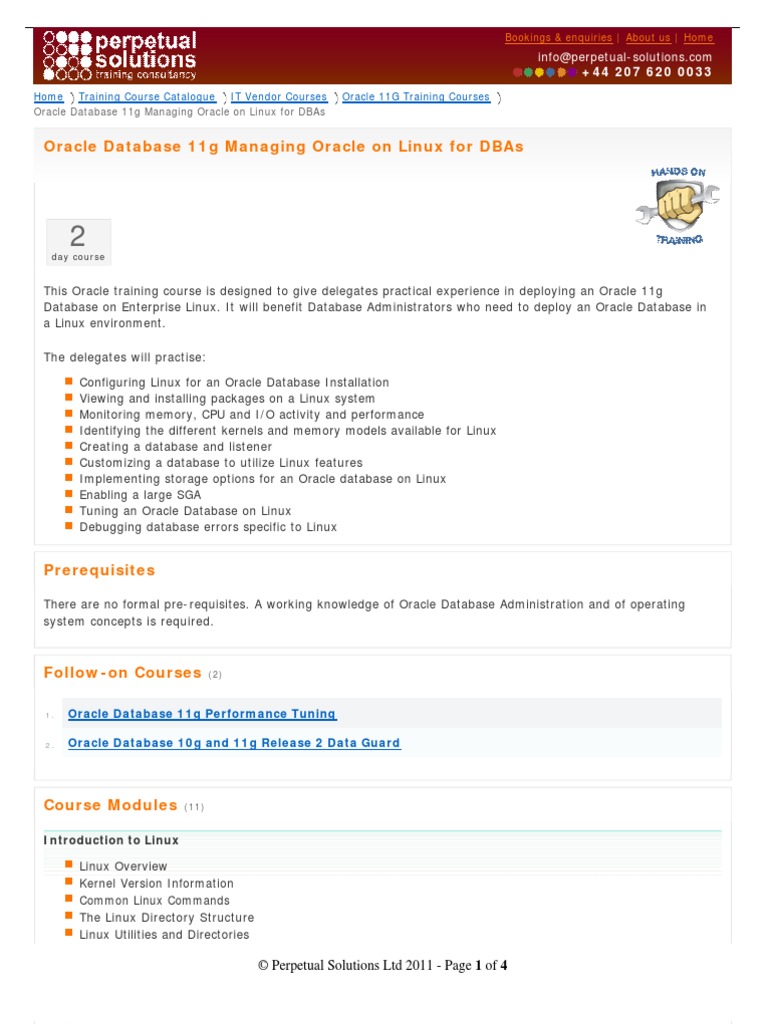 Oracle Database 11g Managing Oracle On Linux For DBAs | PDF | Oracle ...