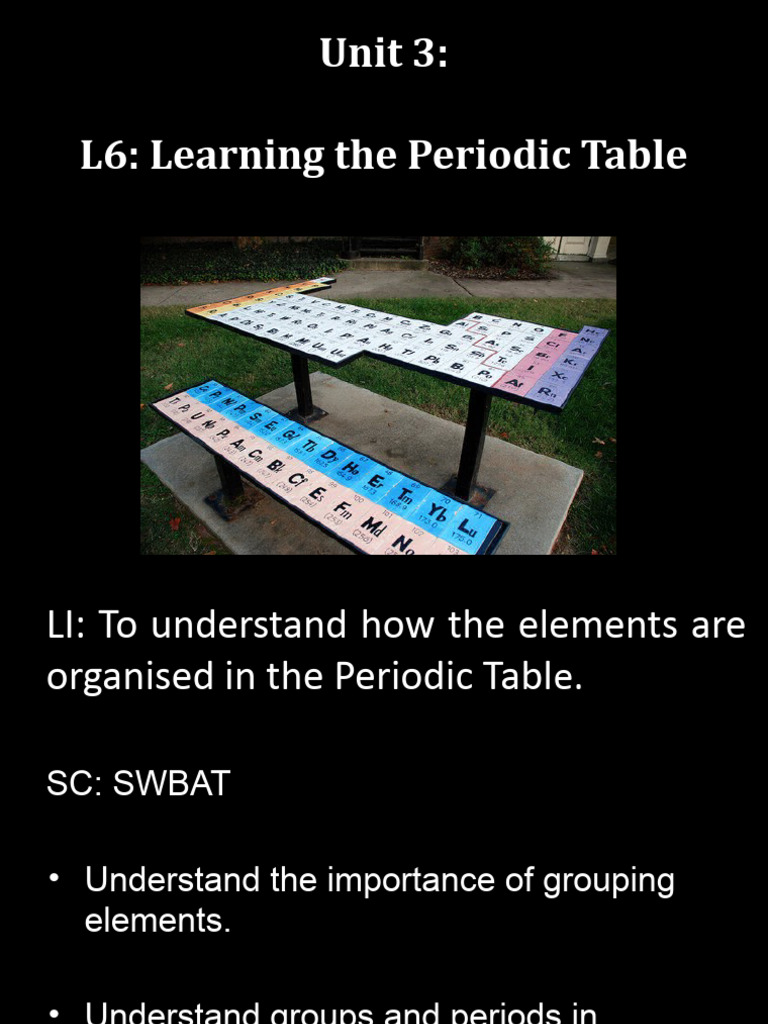 L6 Learning The Periodic Table | PDF | Chemical Elements | Atoms