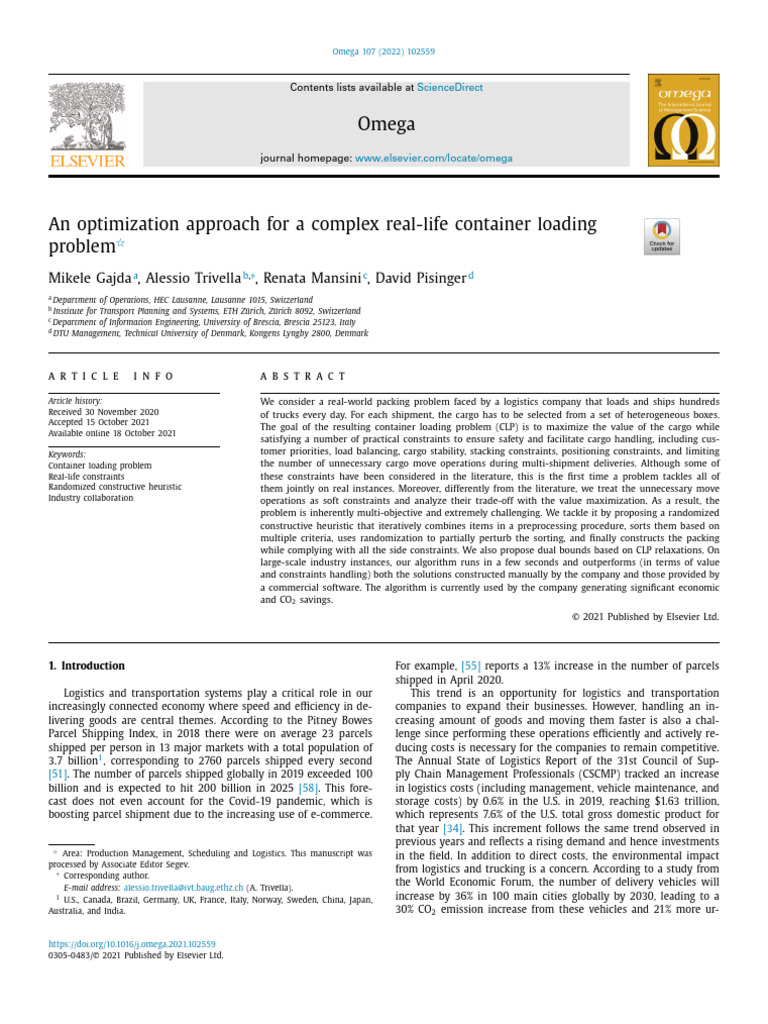 Optimization for Container Loading Problem | PDF | Cargo | Logistics