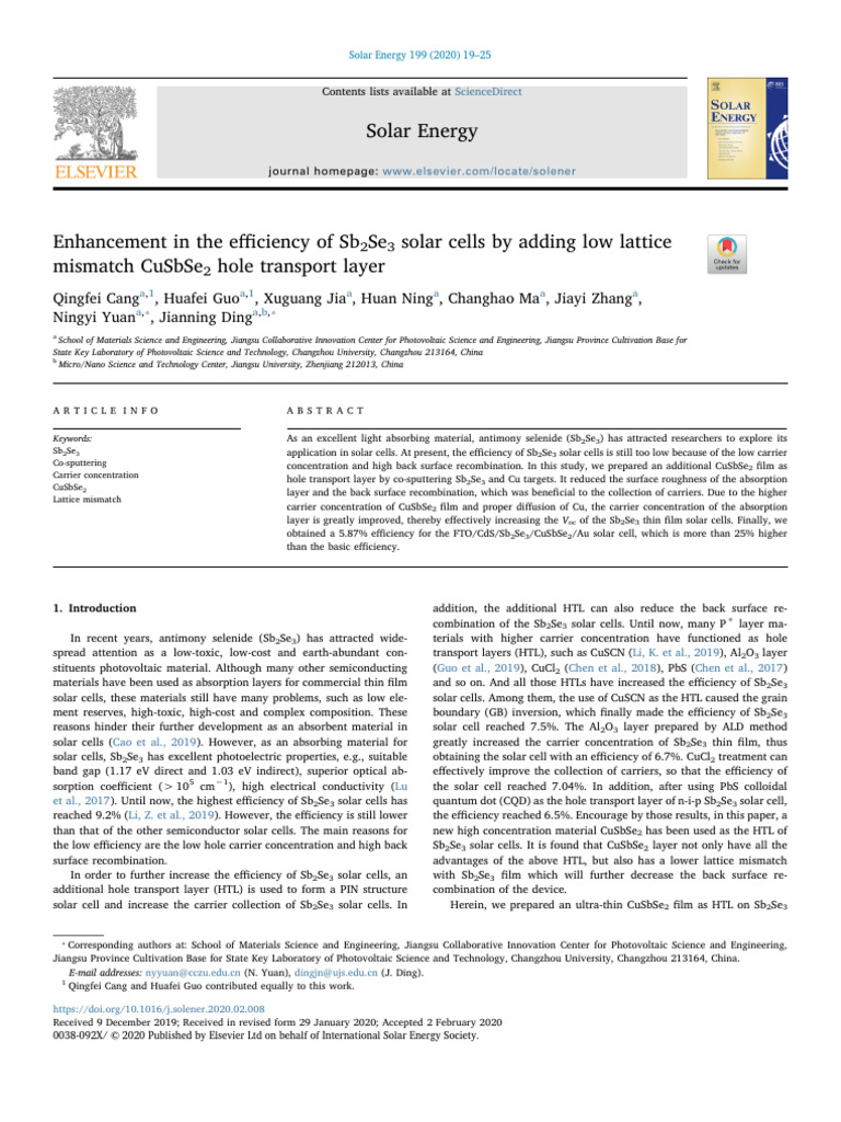 Enhancing Sb2Se3 Solar Cell Efficiency | PDF | Solar Cell | Thin Film