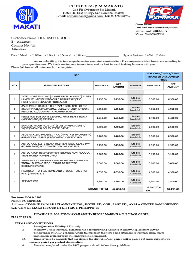 Quotation 5.30.2024 | PDF | Receipt | Banks