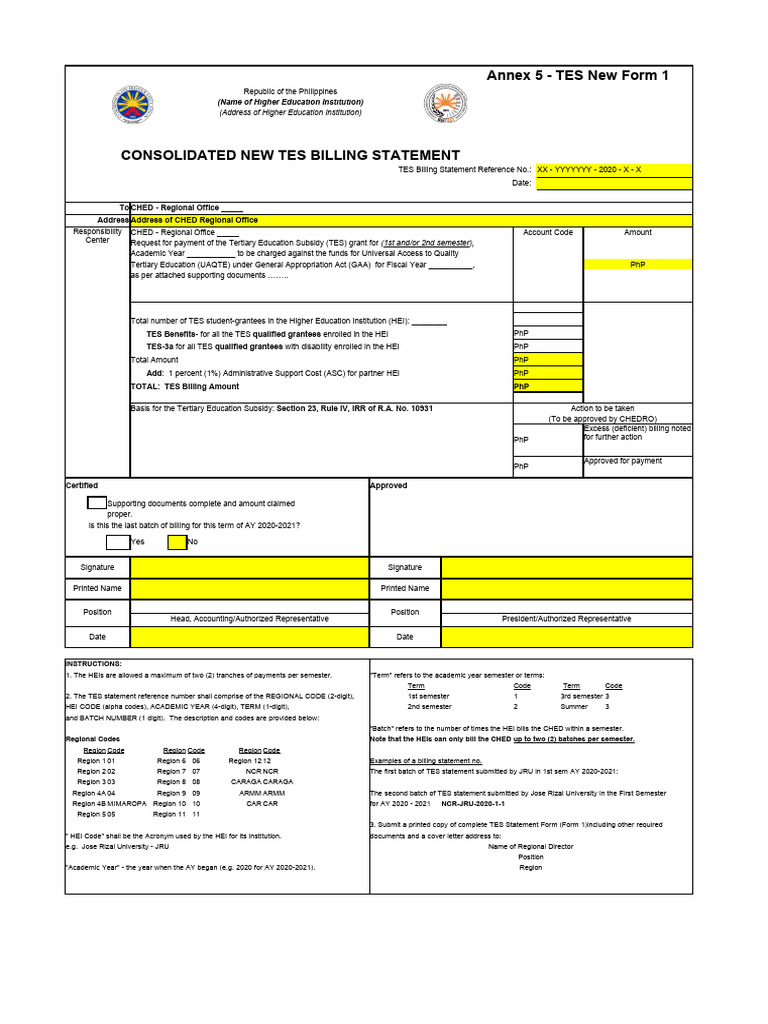 TES New Form 1 Submission Guidelines | PDF