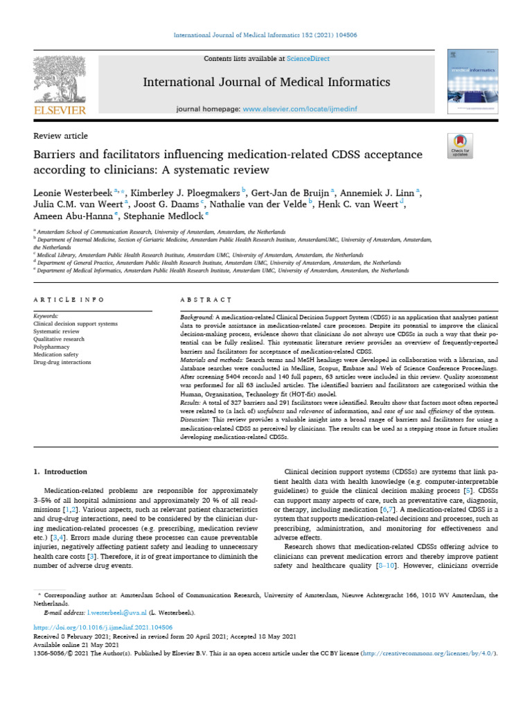 Barriers and Facilitators Influencing Medication-Related CDSS ...