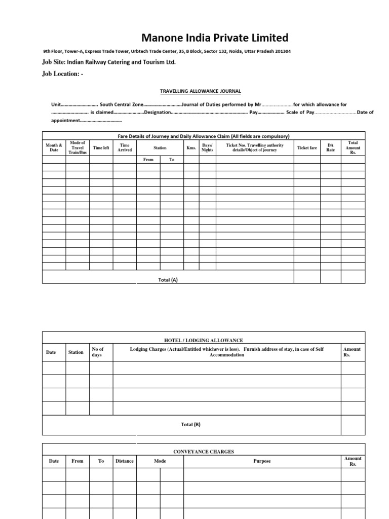 Travelling Allowance Claim Form | PDF | Land Transport | Public Transport