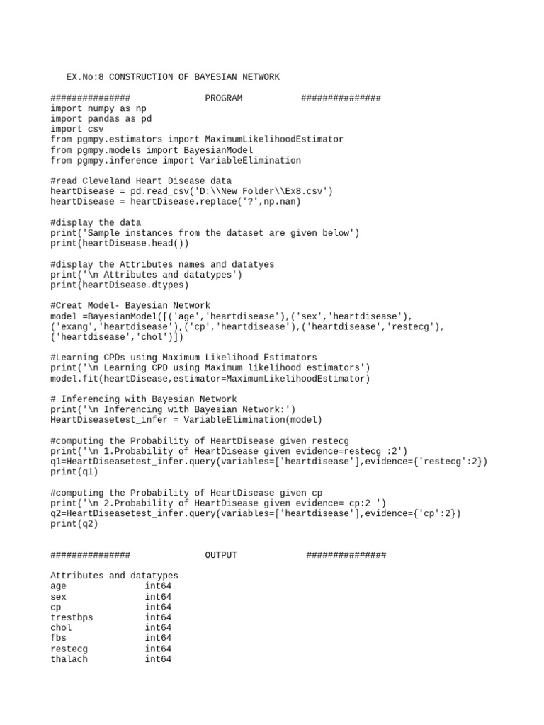 Ex 8 | PDF | Bayesian Network | Statistical Inference