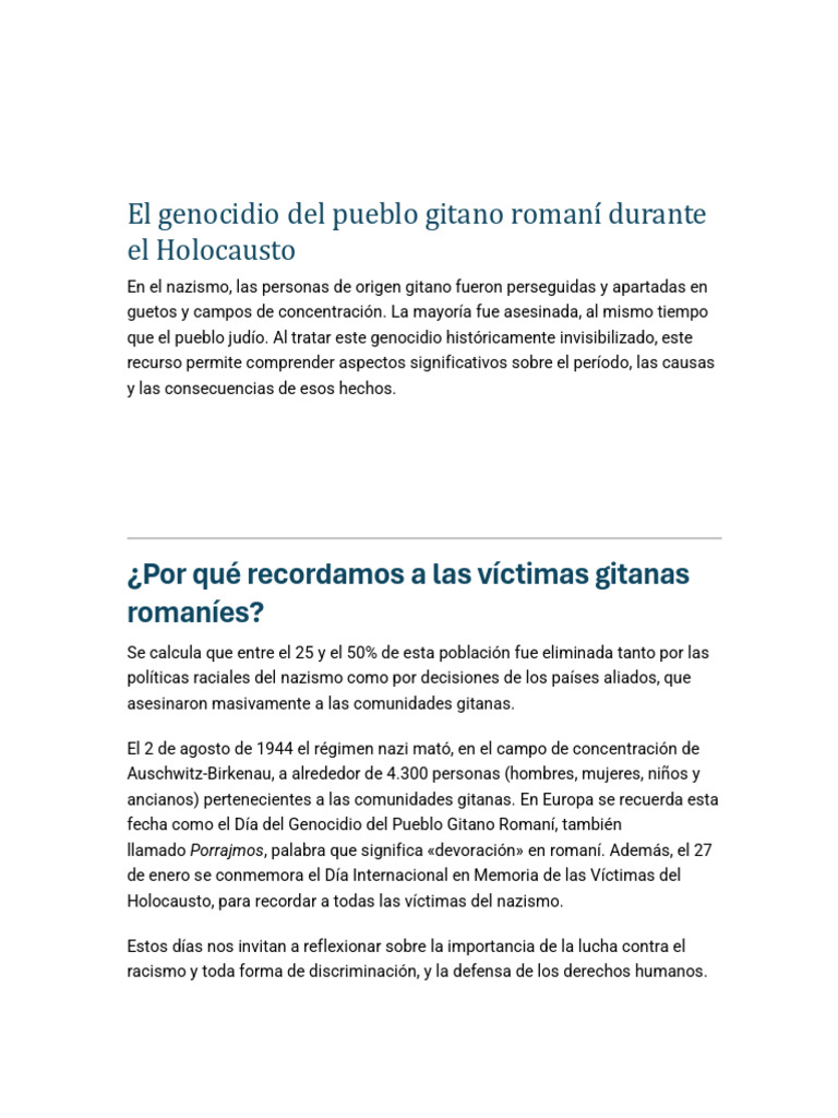 Genocidio gitano romaní en el Holocausto | PDF | Pueblo romaní | nazismo
