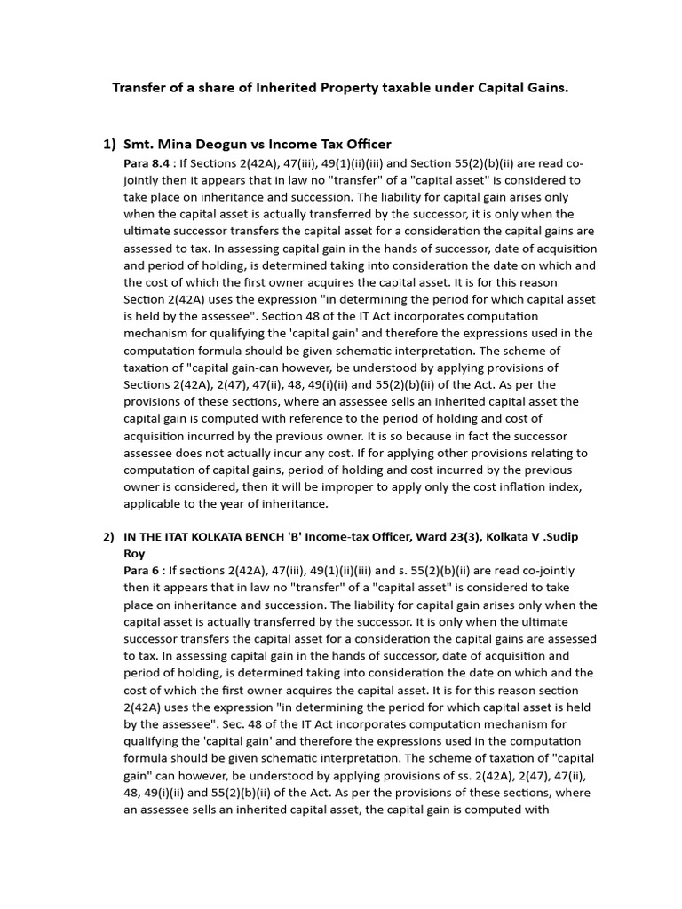 Transfer Of A Share Of Inherited Property Taxable Under Capital Gains