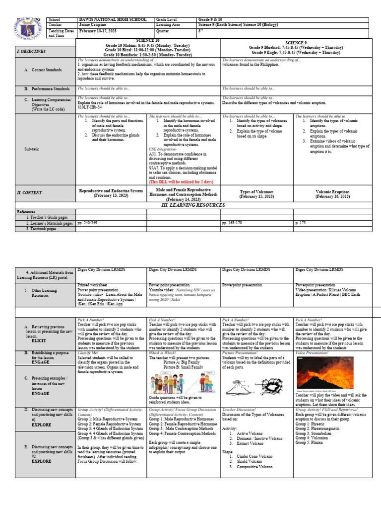 Grade 9-10 Science Lesson Plan | PDF | Volcano | Types Of Volcanic ...