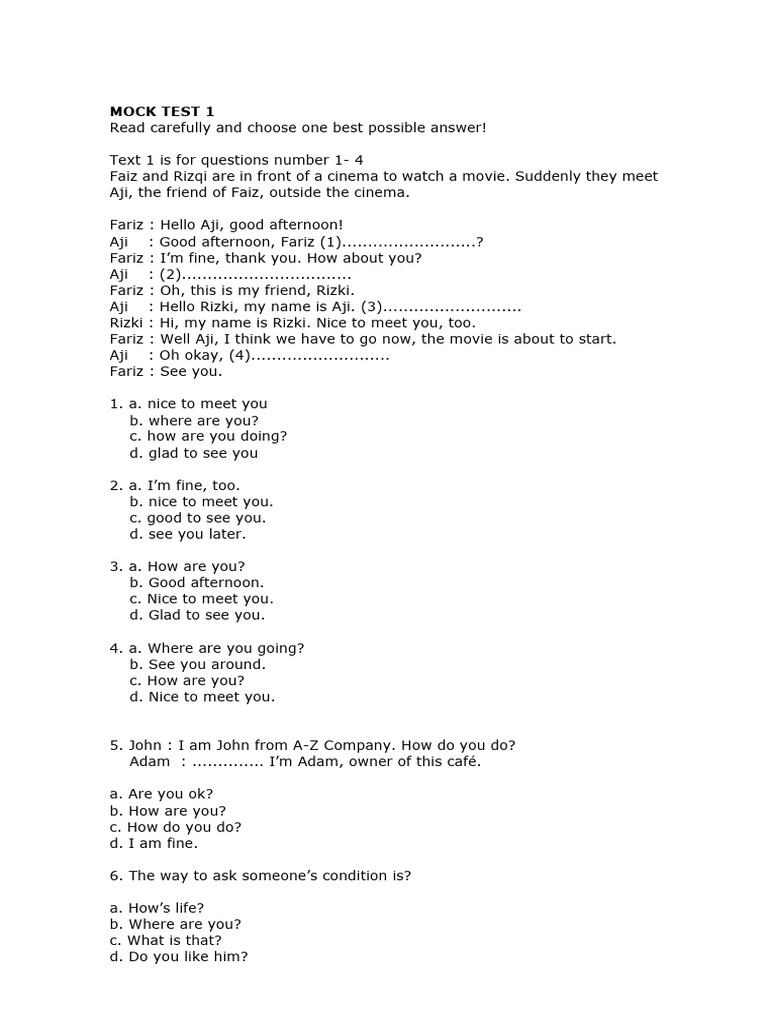 English Conversation Mock Test | PDF