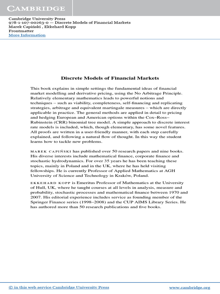 Discrete Financial Market Models | PDF | Mathematical Finance | Option ...