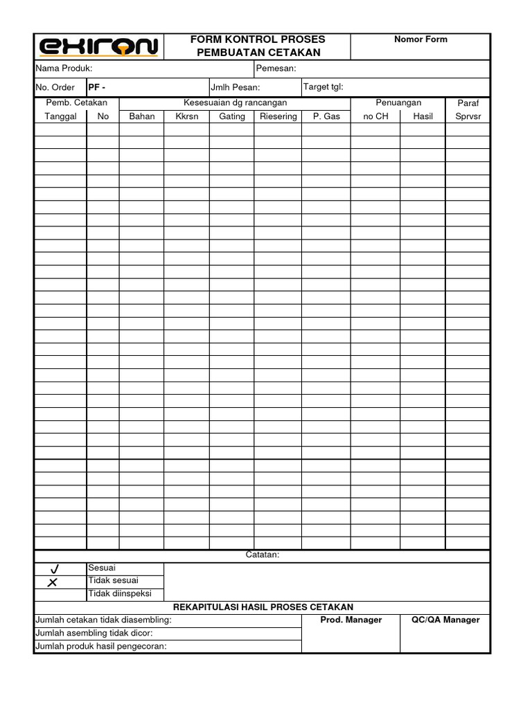 Form Kontrol Proses Pembuatan Cetakan | PDF