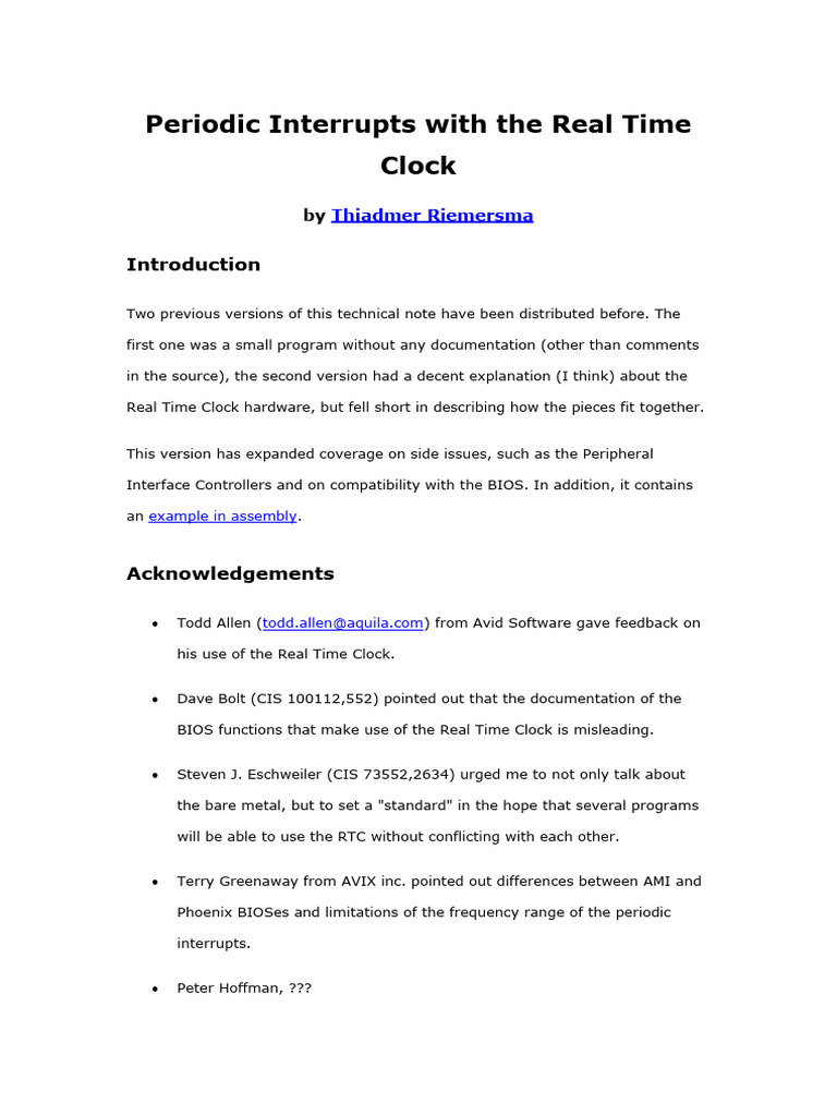 Real Time Clock Periodic Interrupts Guide | PDF | Bios | X86 Architecture