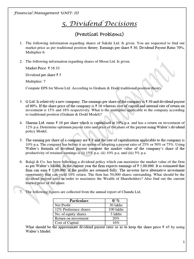 Dividend Decisions And Models Explained Pdf Dividend Cost Of Capital