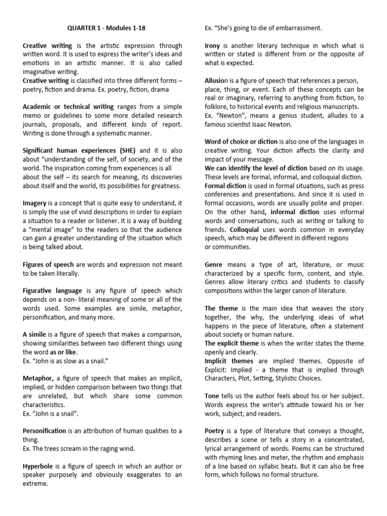 Modules 1 18 summary q1 pdf poetry narration
