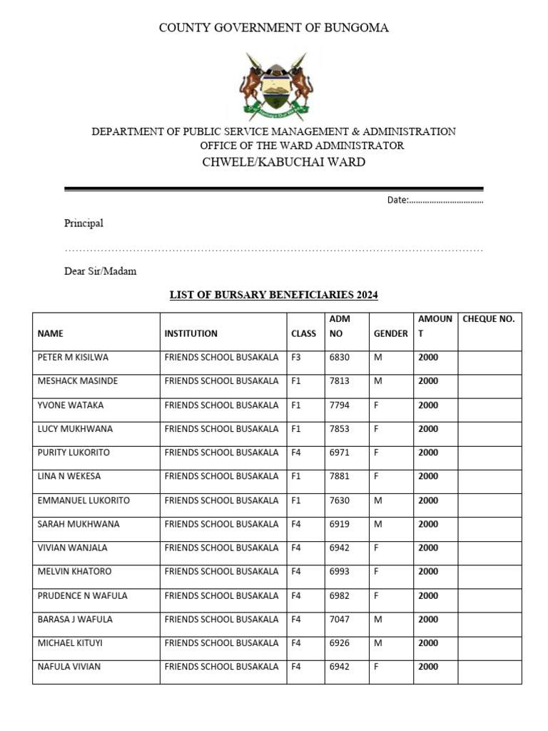 Bursary Beneficiaries List 2024 | PDF