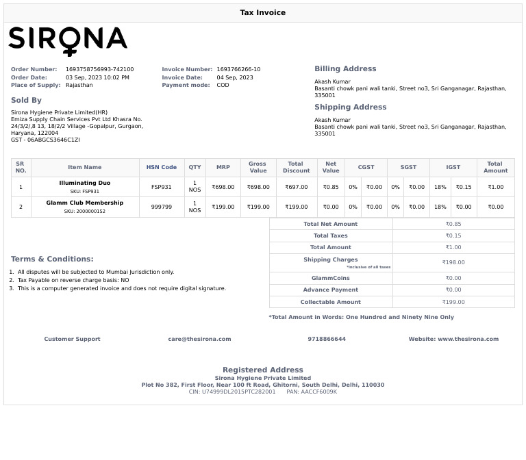 Tax Invoice for Order 1693758756993 | PDF | Economies | Public Finance