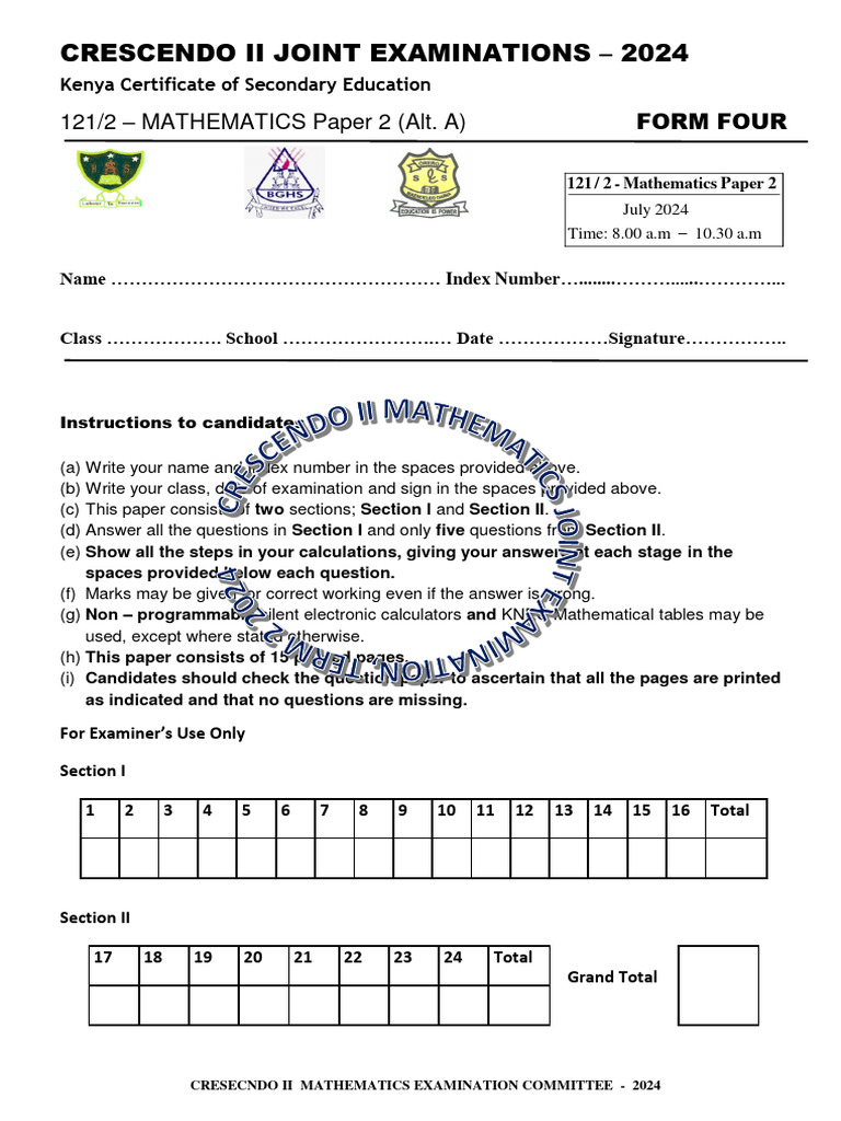 2024 Crescendo II Math Exam Paper 2 | PDF | Circle | Equations