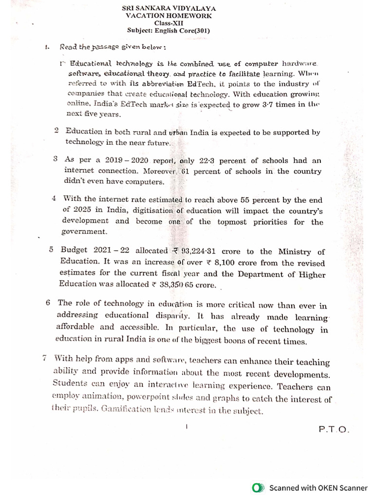 English Vacation Homework Pdf