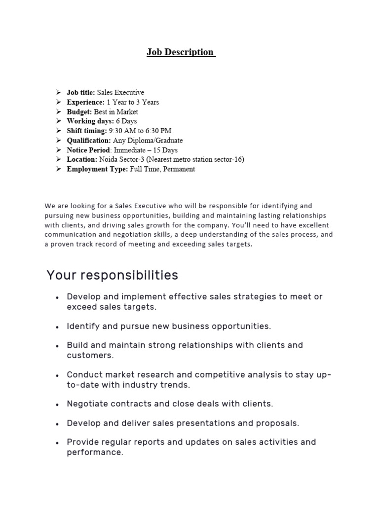 JD Sales Executive | PDF | Sales | Business Process