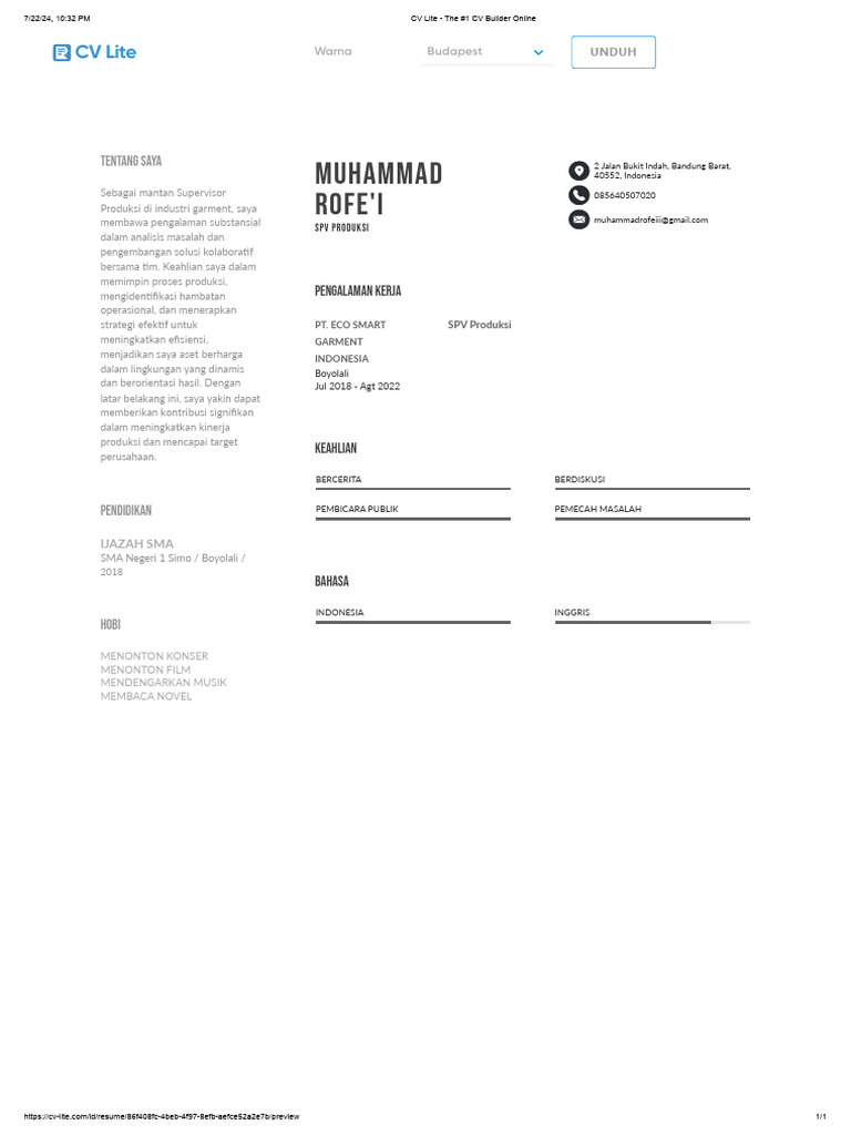 Muhammad Rofe'I: CV Lite | PDF