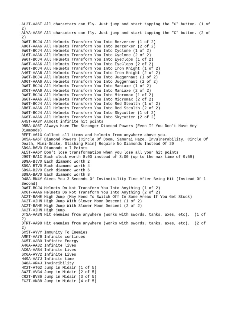 Game Cheats and Codes for Characters | PDF