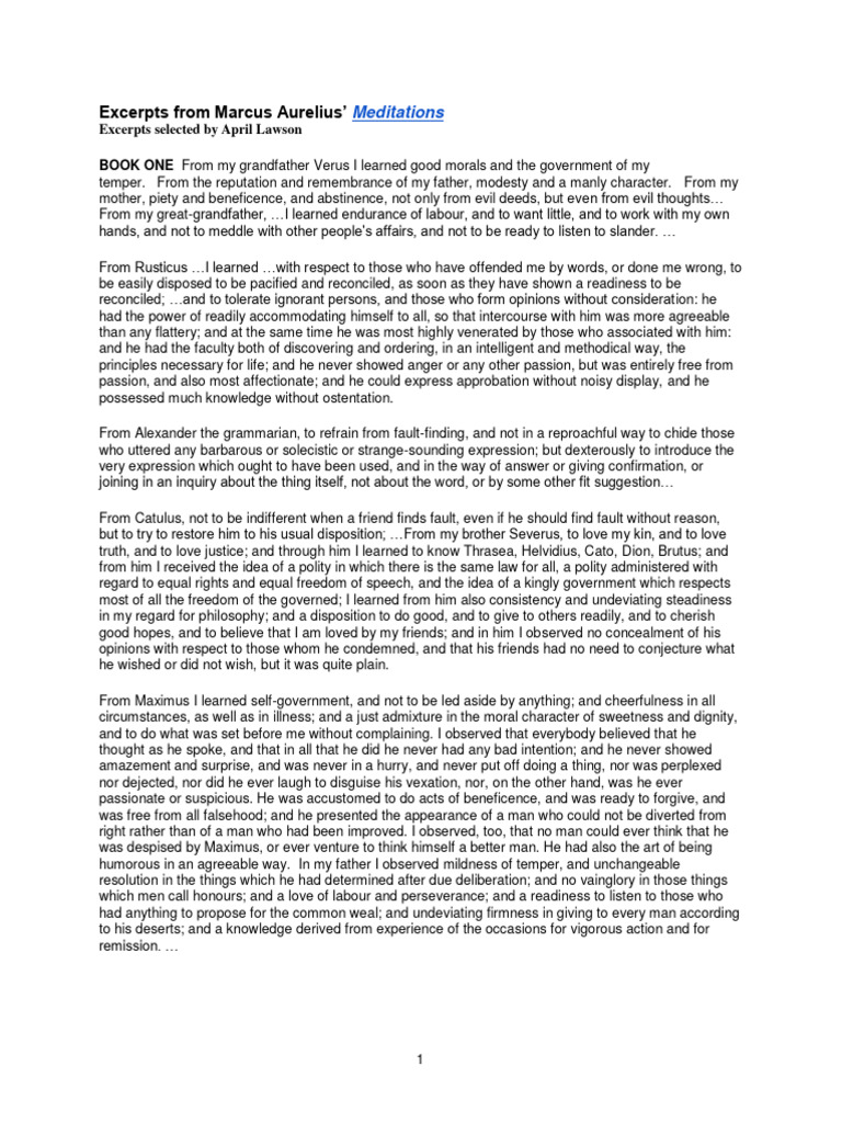 Excerpts From Marcus Aurelius' Meditations | PDF | Thou | Reason