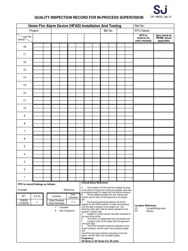 Quality Inspection Record For In-Process Supervision - Home Fire Alarm ...