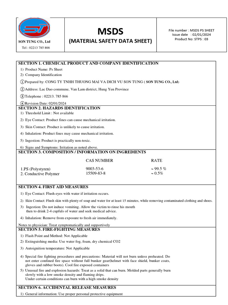 PS Sheet MSDS - January 2024 | PDF | Personal Protective Equipment ...