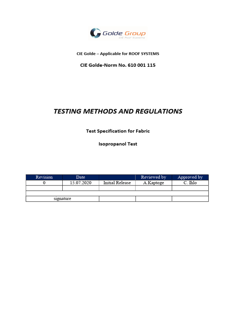 Isopropanol Test Specification for Fabrics | PDF | Spectrophotometry
