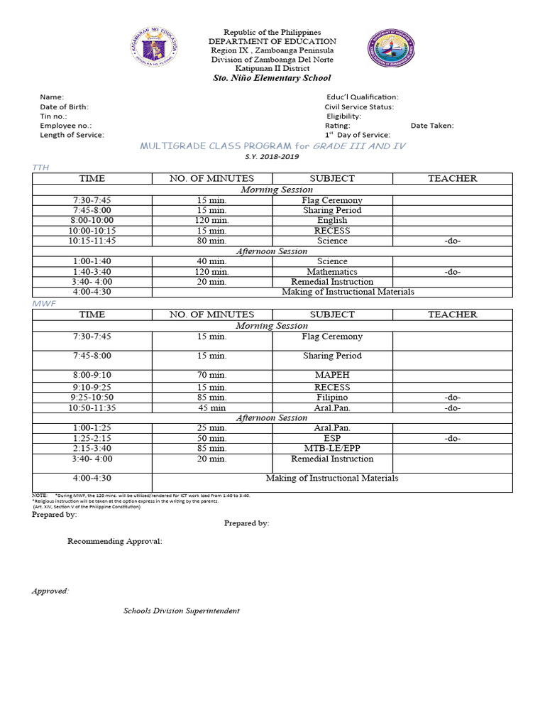 Sample Mg Class Program Grade 3 And 4 Pdf Government Philippines
