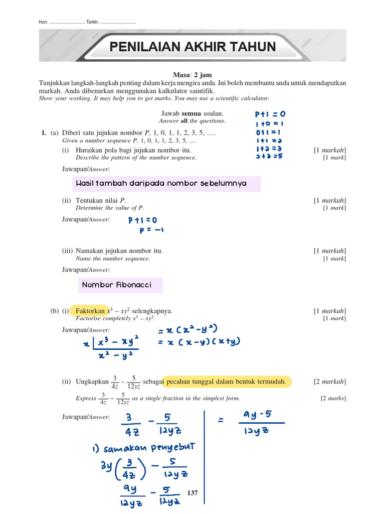 Jawapan Bonus Modul Latihan Form 2 | PDF
