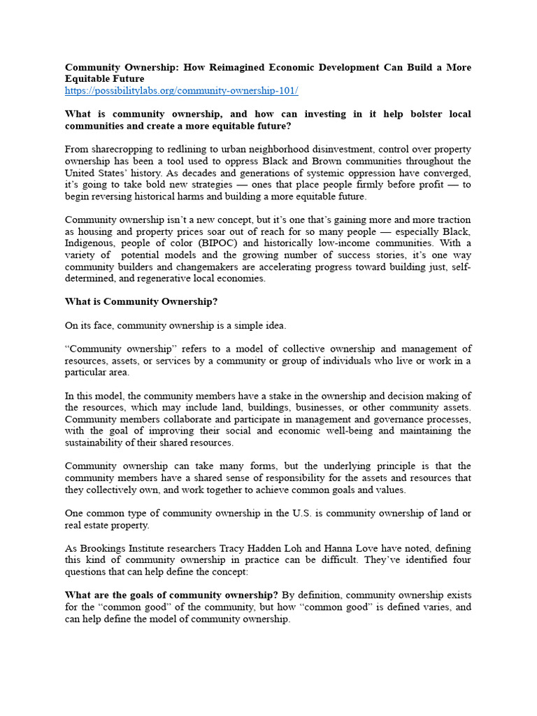Community Ownership for Equitable Futures | PDF | Ownership | Community