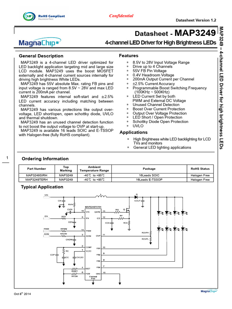 MAP3249 LED Driver Datasheet | PDF | Light Emitting Diode | Resistor