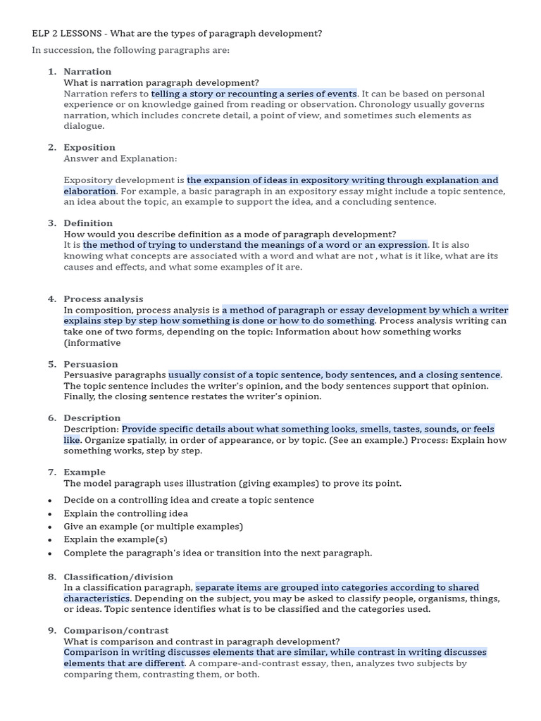 Types of Paragraph Development Explained | PDF | Cognition | Cognitive ...