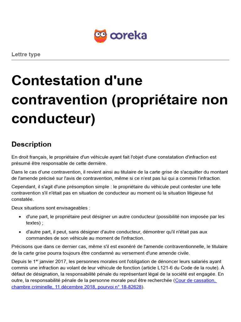 Contestation contravention propriétaire véhicule | PDF | Crimes | Crime ...