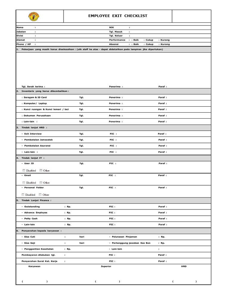 Exit Clearance Form | PDF