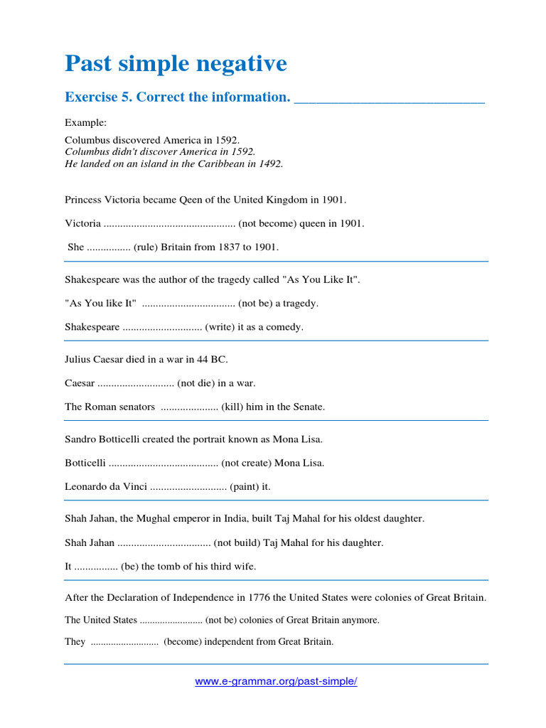 Past Simple Negative Exercises | PDF