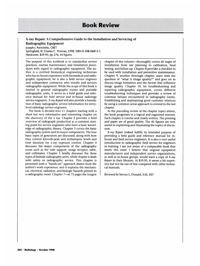 Book Review: X-Ray Repair: A Comprehensive Guide To The Installation ...