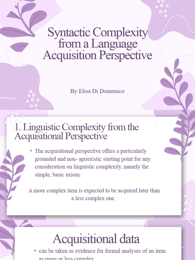 Acquisitional Insights on Syntactic Complexity | PDF | Language ...