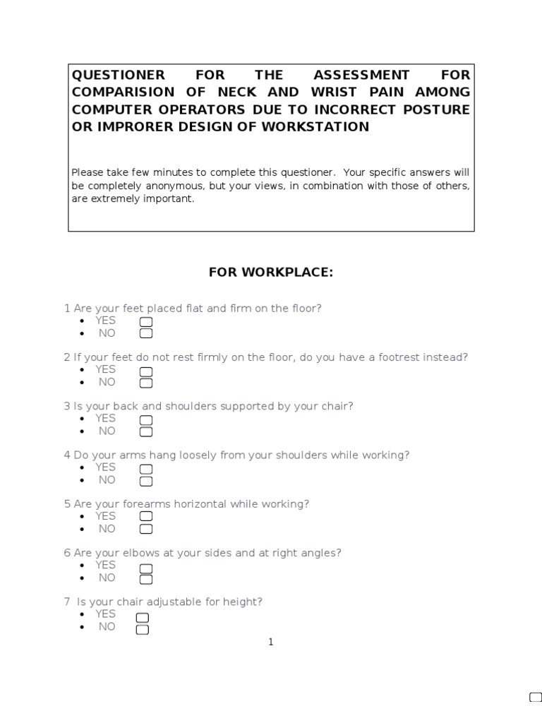 Neck and Wrist Pain Assessment Survey | PDF | Chair | Computer Keyboard